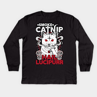 Smoke Catnip Hail Satan - Satanic Cat Symbols Gift Kids Long Sleeve T-Shirt